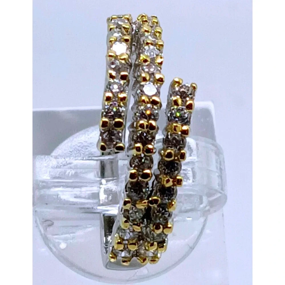 Vintage Two Tone Silver Gold Triple Row Bypass Wrap Ring‎ Crossover Band Size 7
